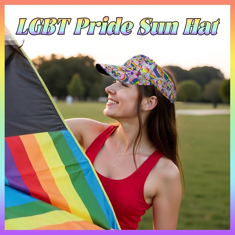 YYFD Rainbow Pride Sport Sun Visor Hat Adjustable LGBT Hats Summer Empty Cap Gay Visor Caps for Women Men - Image 5